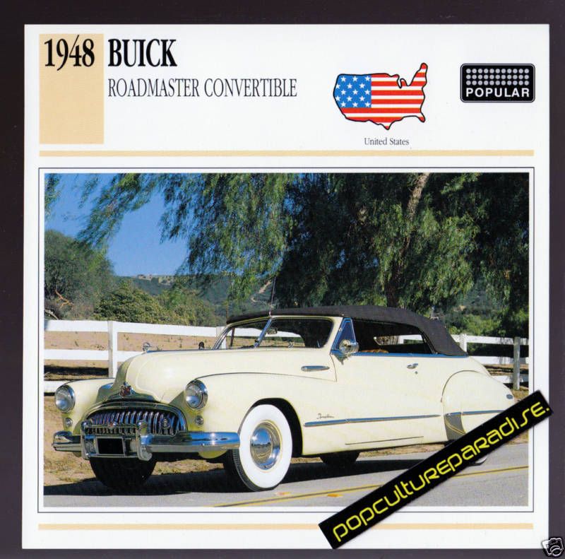 1948 BUICK ROADMASTER CONVERTIBLE Car PICTURE SPEC CARD  