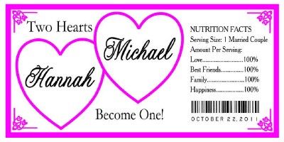 100 HEARTS WEDDING WATER BOTTLE LABELS Waterproof ~ ANY COLOR  