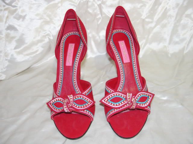 AUTH BETSEY JOHNSON SHOES RED HEELS STILETTOS 7.5  