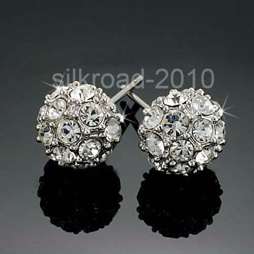 Cute 18K white ball Swarovski Crystal GP earrings BB9  