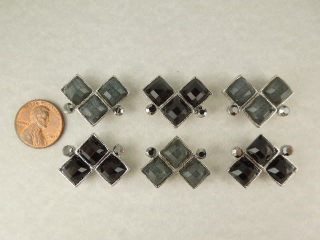 Hole Beads #6 Chevrons Black/Gray Lucite Facets & Hematite Swarovski 