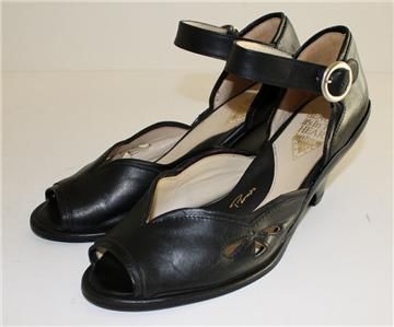 JOHN FLUEVOG 10 Black Leather Peep Toe Wedge Heel Mary Jane Womens 