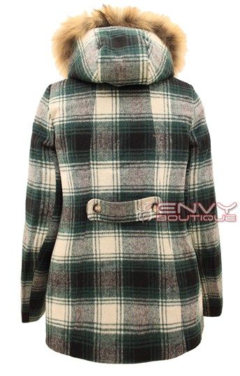 NEW WOMENS LADIES BELTED DUFFLE CHECKED QUILTED PADDED FUR HOODED 