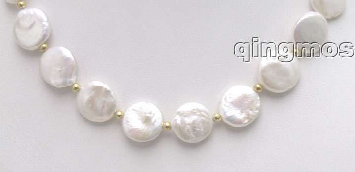 Beautiful High quality GRADE WHITE 10 11mm COIN PEARL NECKLACE 5228