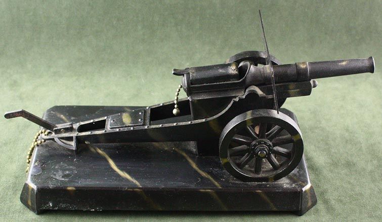 LARGE FIGURAL TABLE TOP NOVELTY LIGHTER DEMLEY HOWITZER WWI CANNON 