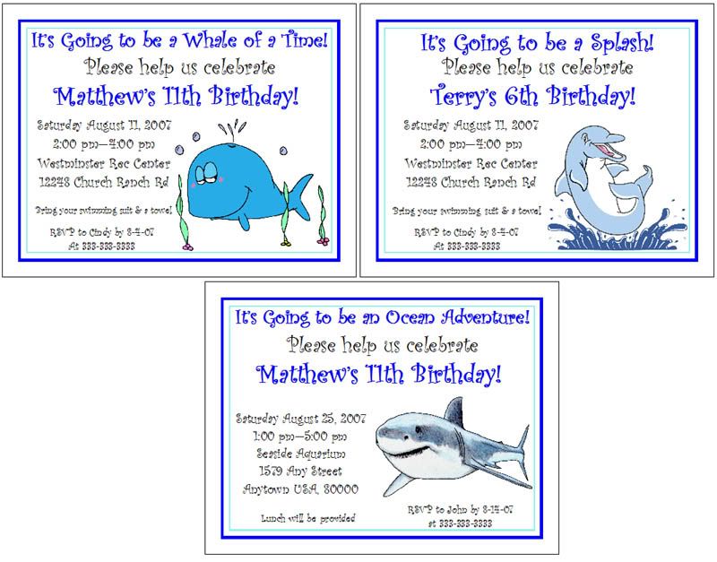 Personalized WHALES SHARKS DOLPHIN BIRTHDAY Invitations  