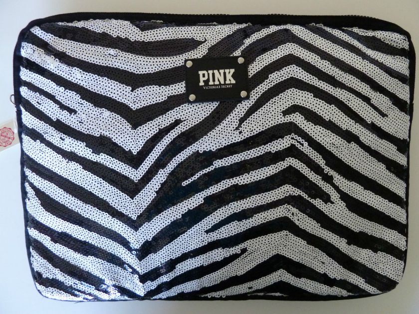   Secret Pink Sequin Bling Zebra Laptop Case Bag Black & White NWT