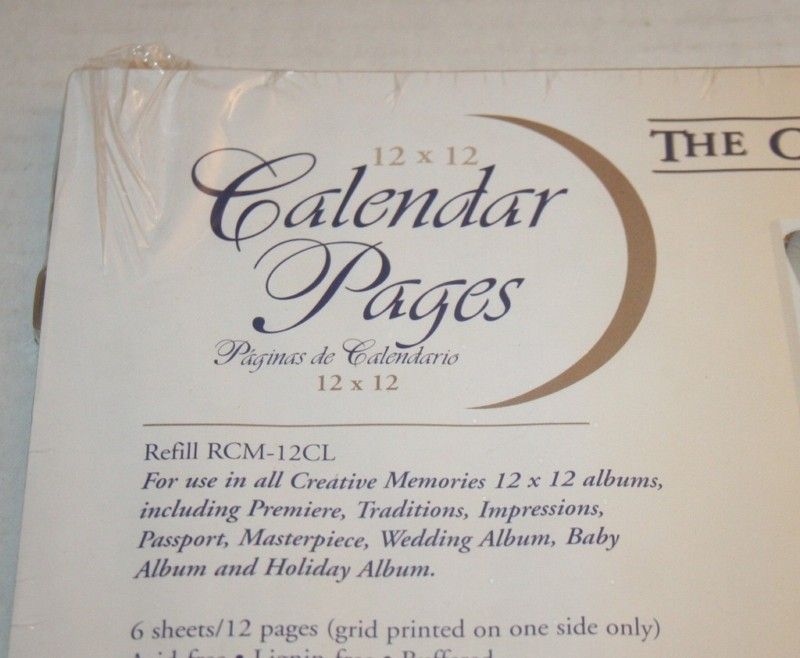 Creative Memories 12x12 Calendar Refill Pages 12 Grid & White NEW 
