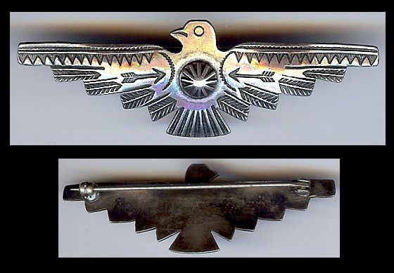 VINTAGE NAVAJO INDIAN STERLING SILVER STAMPED ARROWS & FEATHERS 