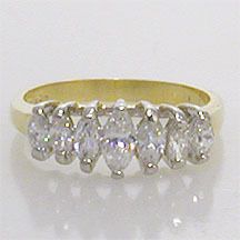 GOLD EP CZ CUBIC ZIRCONIA 7 STONE MARQUISE RING  