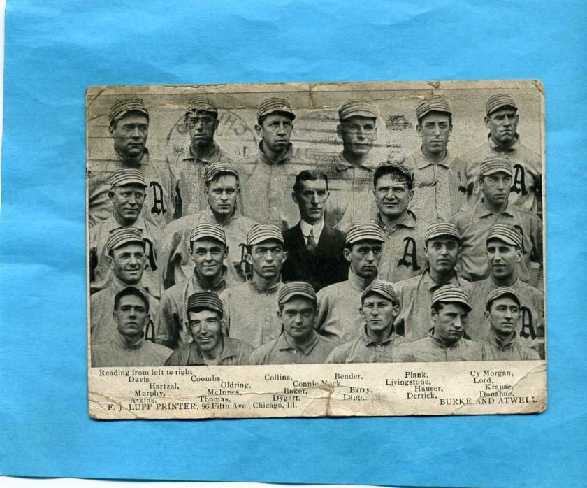 1911 Philadelphia Athletics Team Post Card Plank Baker  