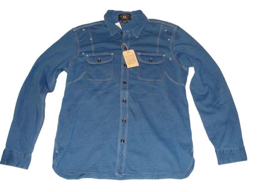 RRL Ralph Lauren Polo Indigo Denim Jean Shirt Jacket L  