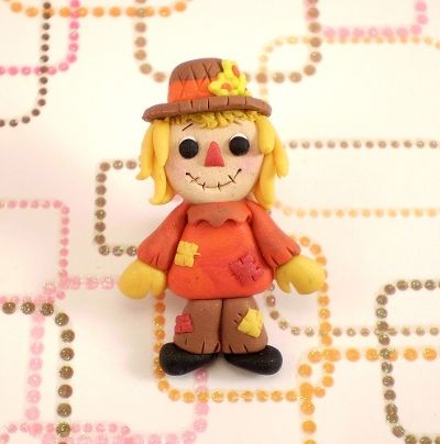 Autumn Scarecrow Figure Pendant Charm Polymer Clay Bead  