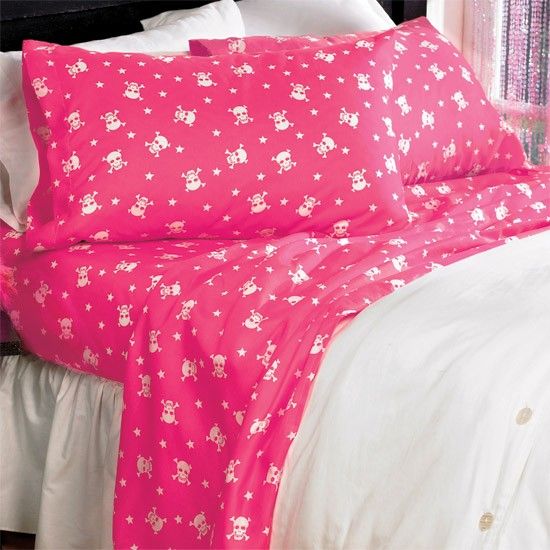 Girly Pink Skull & Crossbone Faux Leather Bed Bedroom Throw Pillow New 
