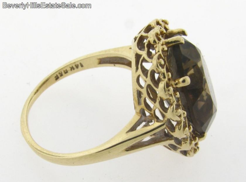 Vintage Smokey Topaz Designer Made 14k Gold Ring  