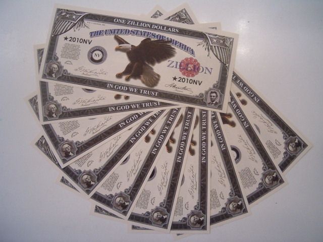 ZILLION DOLLAR NOVELTY BANKNOTES LOT OF (10) GREAT GIFT  