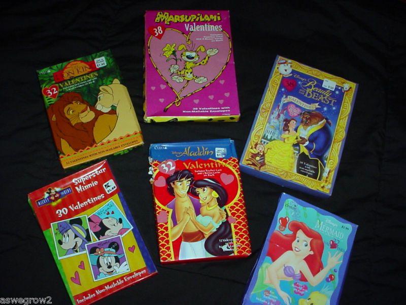 New Disney Valentine cards kids Aladdin, Bell, Arial +  